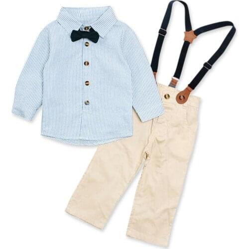 Kids Boys Bow Clothes Sets Baby Gentleman Long T shirt + Pants Clothing Set 2pcs Casual AutumnShirt Suspender Trousers Outfits