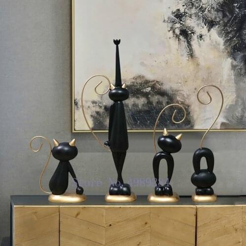 Nordic Creative Resin abstract Cat Four-piece set Crafts ornaments Modern home living room Decoration accessories figurines