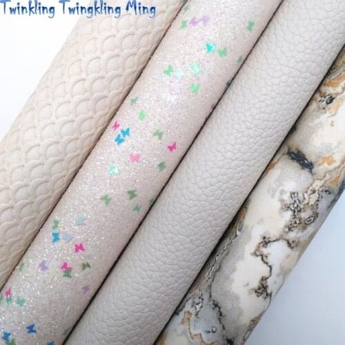 Lace Glitter Leather Fabric , Mermaid Embossed Faux Fabric Synthetic Leather Fabric For Bow 21x29CM Twinkling Ming KM404