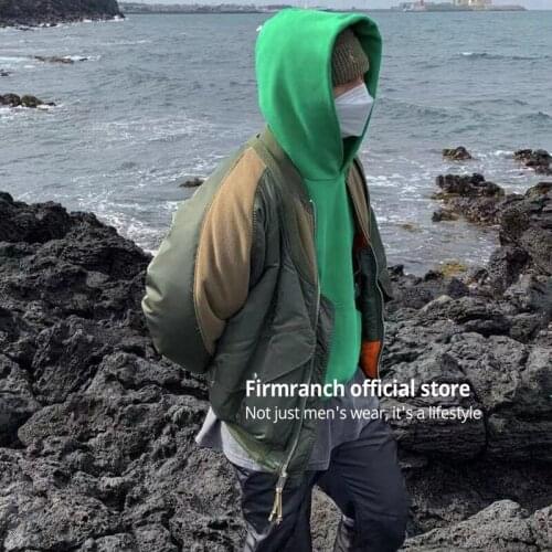 Firmranch WOOKVIBE Same Style Jacket Double Collar KANYE Thick MA1 Coat Work Army Green Cotton-Padded Jacket For Men/Women