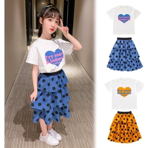 Summer Baby Girls Clothes Set Letter Print T-shirt Blouse+Polka Dot Skirt Suits Casual Outfits Sets