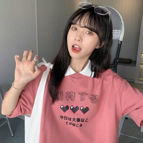Summer new Korean loose pink polo color short sleeve t-shirt
