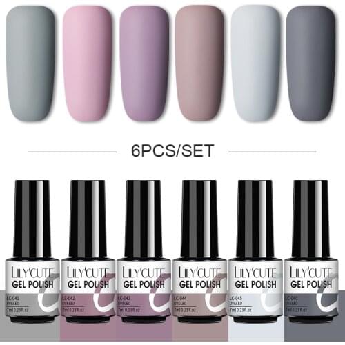LILYCUTE 2/4/6 Set Matte Effect Gel Nail Polish Nude Glitter Gel Top Base Coat Semi Permanent Soak Off Gel Nail Art Varnish