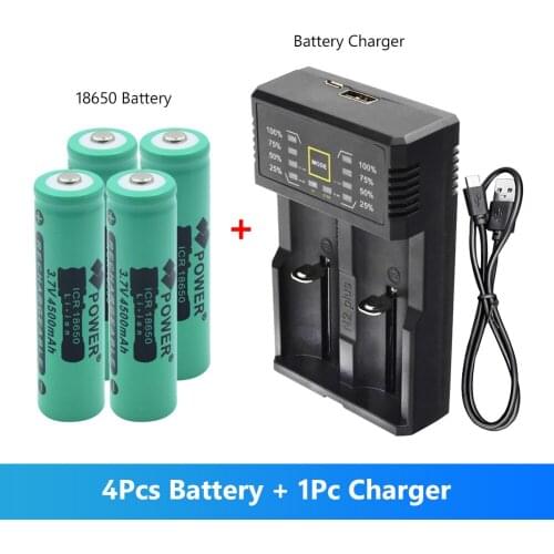 4Pcs 18650 Lithium li ion Battery 3.7V 4500mah 18650 Rechargeable Battery With 18650 Charger For LED Flashlight powerbank torch