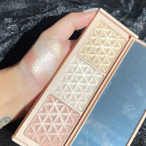Makeup Highlighter Palette 3 Color Shimmer Glitter Powder Base Illuminator Highlight Face Contour Bronzer Palette Cosmetic Blush