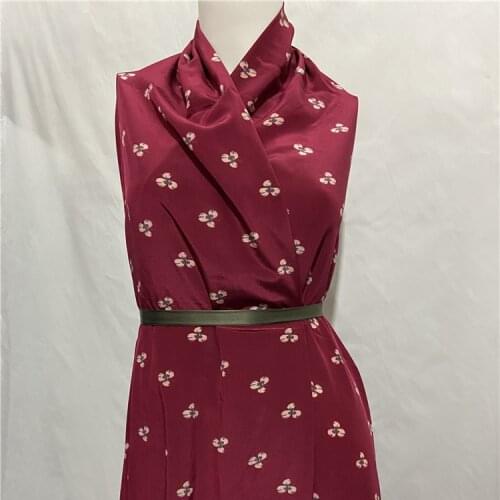 Mini floral on wine red 100% pure silk crepe de chine silk fabric 140cm width,SCDC1247