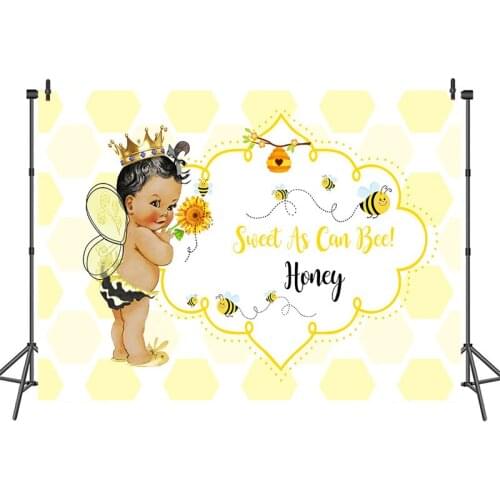 Neoback Baby Shower Backdrop Sweetie Girl Princess Crown Honey Bee Customized Photographic Backdrops for Photo Studio