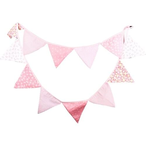 3.2m 12 Flags Pink Series Washable Banner Pennant Garland Children Baby Shower Birthday Bunting Wedding Party Decor Photograph