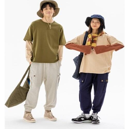 New Style men Casual contrast color block long Sleeve Crew Neck Cotton Oversized Fashion T-Shirts