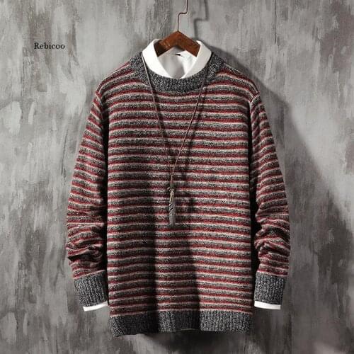 Streetwear Knitted Brand Pullovers Clothing Men 5Xl Warm Autumn Winter Slim Fit Sweater Male Casual Striped Pull Jumper Sweaters