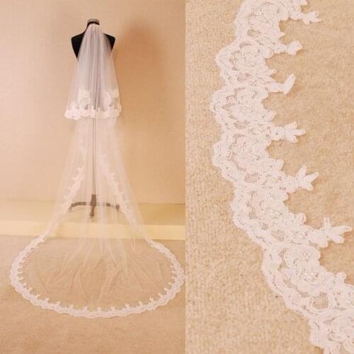 New Ivory Two-Layer french lace bridal veil 3M cathedral wedding veil voile de mariee