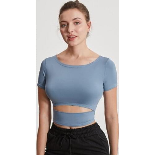 New Sexy Hollow Gym Yoga Shirts Crop Top Women Slim Sports Workout Short Sleeve Quick Dry Fitness Training Jogging Sportswear