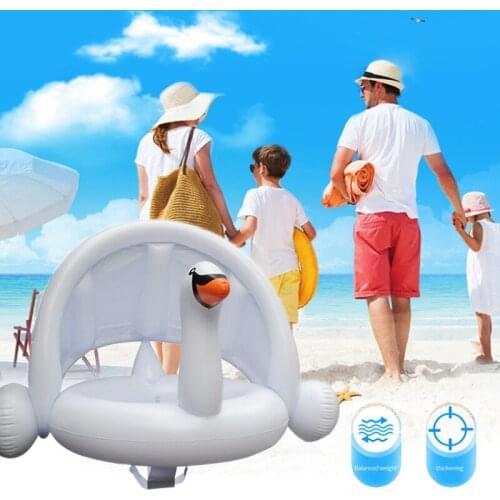New Cartoon Baby Swimming Ring Inflatable Baby Pool Float Ring with Sun Canopy Swim Bath Toys Accessories for Toddler
