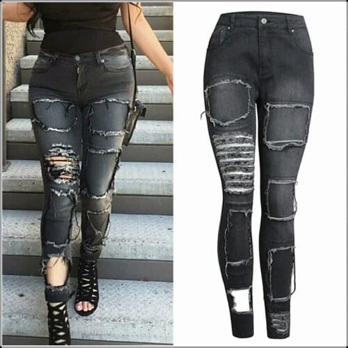 New Punk Skinny Stretch Slim Boyfriend Hole Jeans Women Plus Big Size High Waist Vintage Denim Pants Leggings Small Feet Jeans