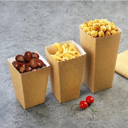 Disposable Kraft Paper Popcorn Cup Snack Paper Box Fries Box Solid Fast Food Thick Container Cinema Package Cup SN1749