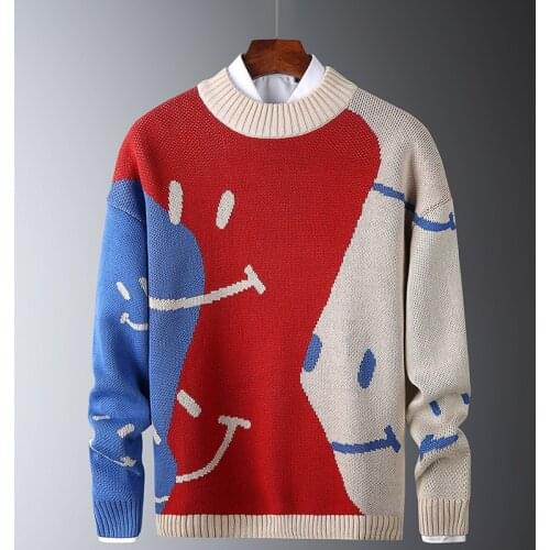 Casual Sweaters Mens Fit Knitted Slim Sweaters Cotton Long Sleeve Round Collar Male Warm Pullovers Patchwork Color Trendy Style