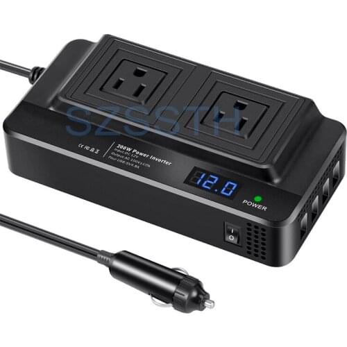 US Socket 4 USB Charger DC To AC Inverter 12 V 110 V 12V To 110V AC Car Power Inverter 12V 110V 220V 200W Car Voltage Converter