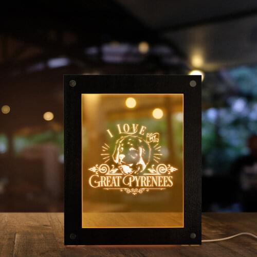 I Love my Great Pyrenees Puppy Dog Breed LED Acrylic Display Desk Sign Mood Light Pyrenean Mountain Dog USB Lamp Kids Room Decor