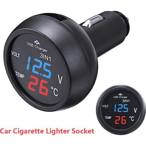 For Auto Gauges 1pc Universal 12V 24V Car Volt Meter Auto LED Digital Voltmeter Thermometer USB Charger Voltage Meter Mayitr