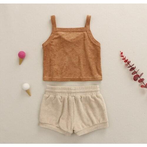 Kaiya Angel Spring Autumn Outfits New Fashion Terry Square Collar Sleeveless Elastic Waist Sets Boutique Design Wholesale