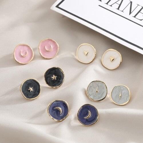 United States Jewelry Fashion Personality Drip Oil Dream Love Moon Star Lightning Stud Earring Necklace Ring Three-piece Set
