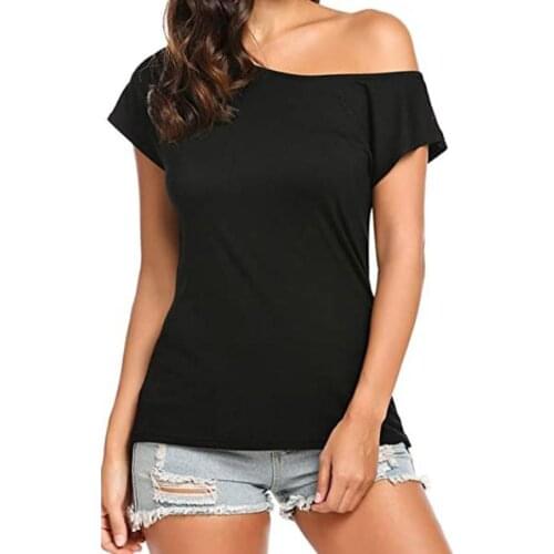 Womens Stylish Casual Solid Blouse With Off Shoulder Tops Short Sleeves T Shirts Loose Summer Loose Shirt