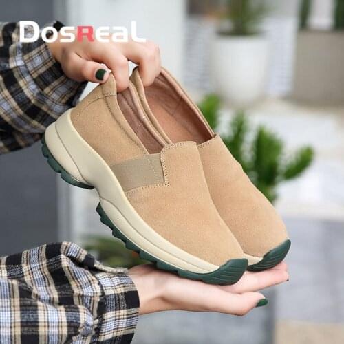 Dosreal Womens Spring Loafers Flats Shoes Ladies Cow Suede Chunky Sneakers Outdoor Dad Sneakers Shoes For Females Big Size 43