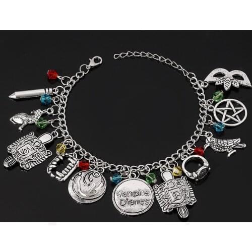 Vampire Diaries inspired Charm Bracelet Elena Stefan Damon Fandom Gift For Women pulseira masculina Supernatural Bracelet