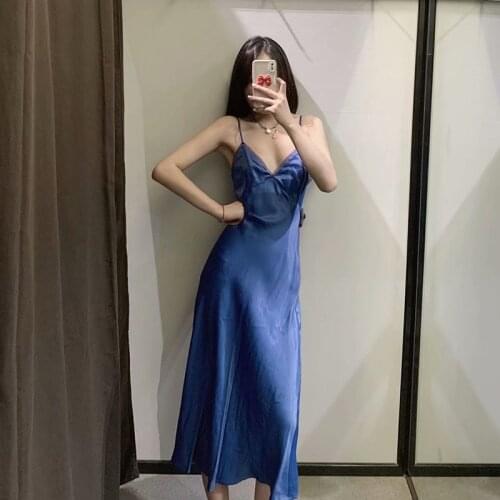 2021 Womens Fashion Sexy Backless V-neck Lace Edge Sling Dress Vintage Female Solid Color Underwear Dress