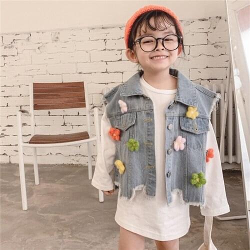Baby Girl Vest Autumn New Arrival Flower Denim Waistcoats Kids Clothing 2020 High Quality Toddler Girl Vest Fashion Girl Clothes