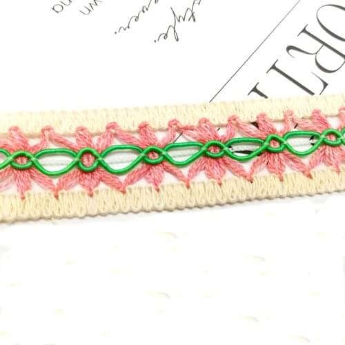 10 Yard 2.5cm Pink Green Braided Cotton Lace Trim DIY Ribbon DIY Apparel Dress Sewing Accessories Flower Packing Supplies