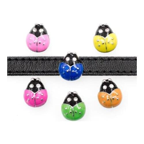 20,50)PCS/lot 8MM Colors Ladybug Slide Charms Fit For 8mm DIY Leather Wristband Phone Straps