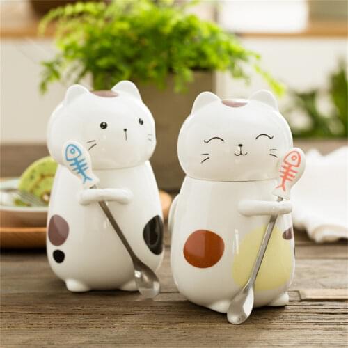 400ml Ceramic Cup with Lid Spoon Cute Little Cat Coffee Mug Tea Milk Creative Trend Couple Cup For Girls Student Gift Cup