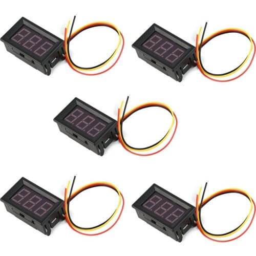 5PCS 100V 0.56in 3 Wire LED Digital Display Panel Voltmeter Electric Voltage Meter Volt Tester for Auto Car MotorcycleYellow