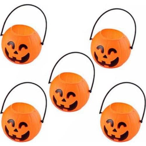 5pcs Halloween Portable Pumpkin Bucket Child Trick Or Treat Candy Bag Home Halloween Party Tree Light Decor Supplies