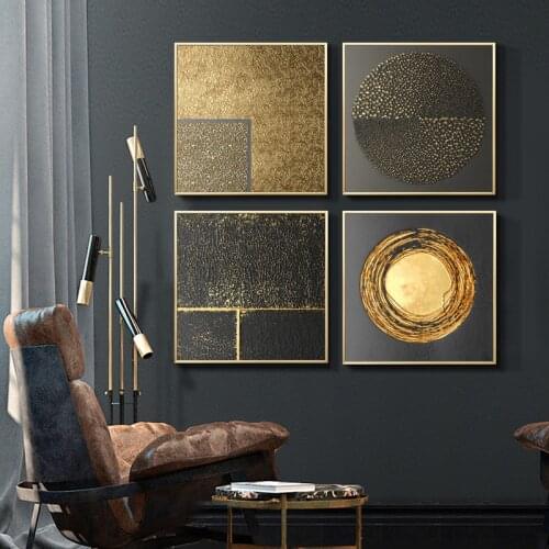 Abstract Nordic Golden foil Geometric Shapes Creative Pattern luxury light living Room Home Decor Wall Art Picture Free Shipping
