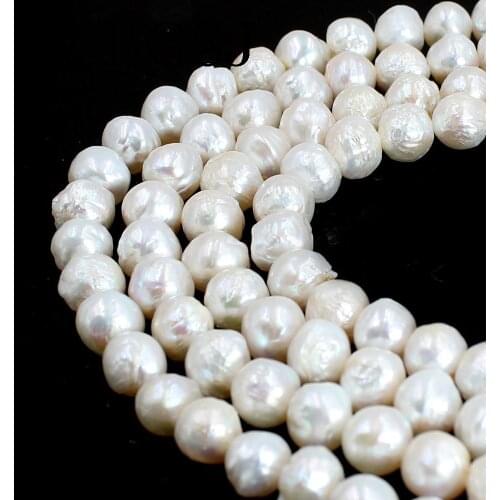 Free Shipping 9-10mm White Nearly Round Reborn Edsion Natural Freshwater Pearl DIY Beads Strand 14inch