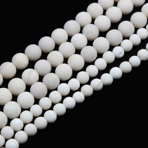 Natural Matte White Fossils Stone Beads River Stone Smooth Round Loose Beads 4 6 8 10 12 MM For Jewelry Making DIY Bracelet 15"