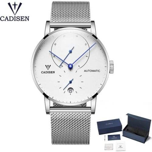 CADISEN Mens Luxury Watch Top Brand Automatic Mechanical Seagull Watch Mens Business Stainless Steel Waterproof Couple Watches