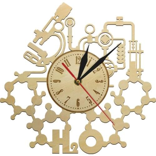 Unique Chemistry Experiments Wall Clock Watch Wooden Non-ticking Clock School Study Lab Wood Decoration Scientist Teacher Gift