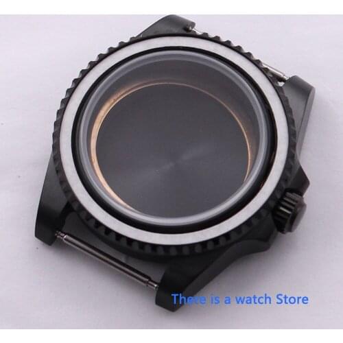 Bliger 40mm Black PVD Plated Stainless Steel Watch Case with Mineral Glass Fit ETA 2836 MIYOTA Movement