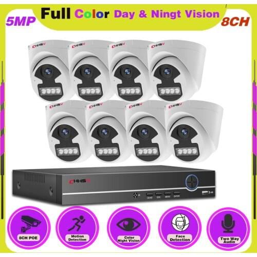 H.265 8ch NVR Kit POE Video Surveillance Camera CCTV Security Camera System for Home 5MP HD Color Night Vision Ip CCTV System