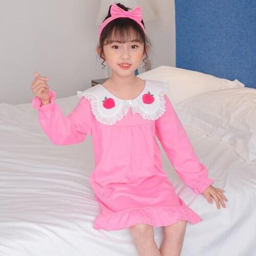 Cotton children long-sleeved nightwear lace Big Girl Nightdress New 2021 spring & autumn Princess Kids dot SleepDress Nightgowns