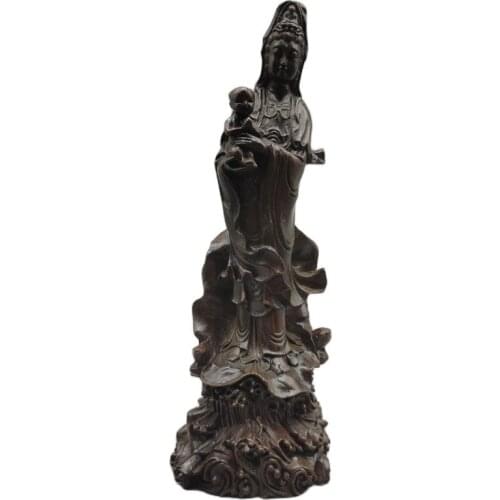 Chinese Old Bronze Statue Of Pure Copper Copper Guanyin Send Son