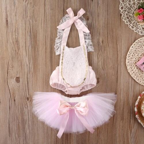 Newborn Baby Girl Lace Floral Cute Halter Romper Jumpsuit+Tutu Skirts Dress 2pcs Outfits Set Sunsuit