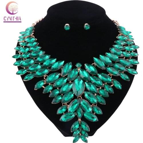 2017 hot sale 6 colors crystal Jewelry sets Women necklace Trendy with earrings for party boho Statement necklace wedding