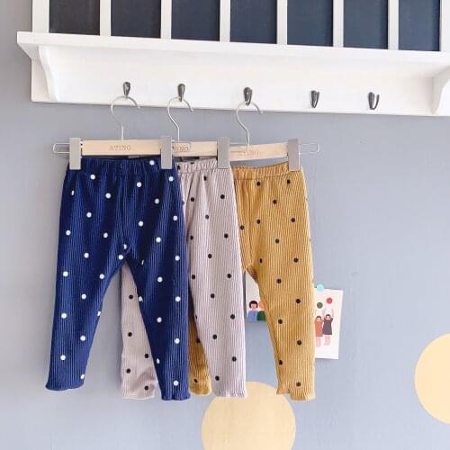 Autumn Winter Girl Pants Casual Dot Girls Leggings Plus Velvet Thicken Pants for Girls 2019 Elastic Waist Skinny Pants 1-6 Y New