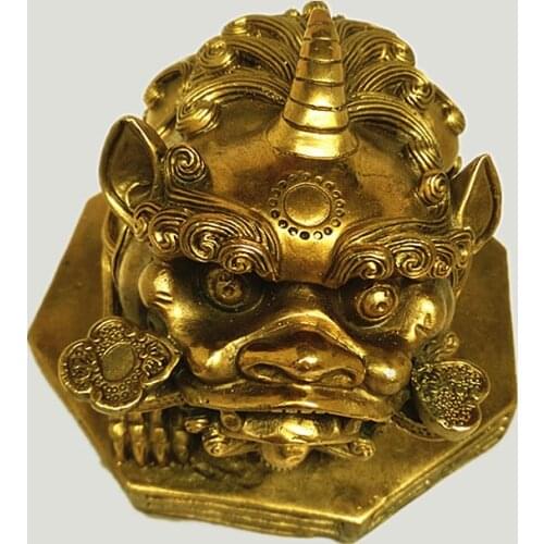 Lion Bite Wishful Copper Beast Head Feng Shui Lion Beast King Evil Spirits Suffocatin Gossip Mirror Town House Decoration
