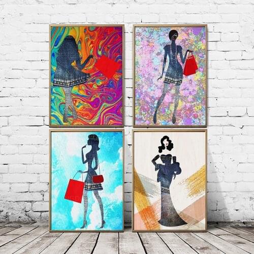 Modular Pictures Fashion Girl Canvas Wall Art Abstract Figure Paintings Printed Graffiti Poster For Living Room Home Decoration