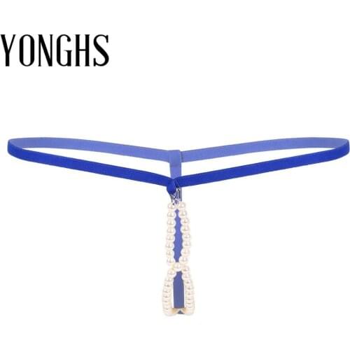 Mens Lingerie Erotic Crotchless Underwear Artificial Pearl Elastic Waistband G-String Thong Jockstrap O-Ring Sexy T-back Briefs